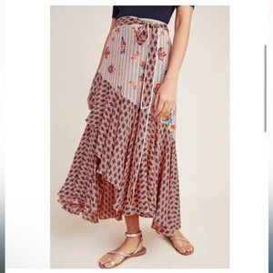Anthropologie Pink Wrap Maxi Skirt Asymmetrical Resort Wear